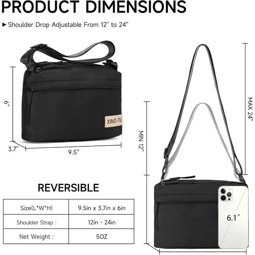 Crossbody Purse Nylon Small Shoulder Bag Multi-Pocket Adjustable Strap